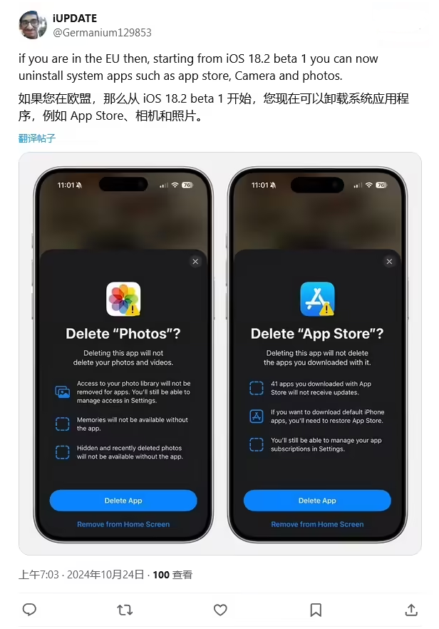 津市苹果手机维修分享iOS 18.2 支持删除 App Store 应用商店 